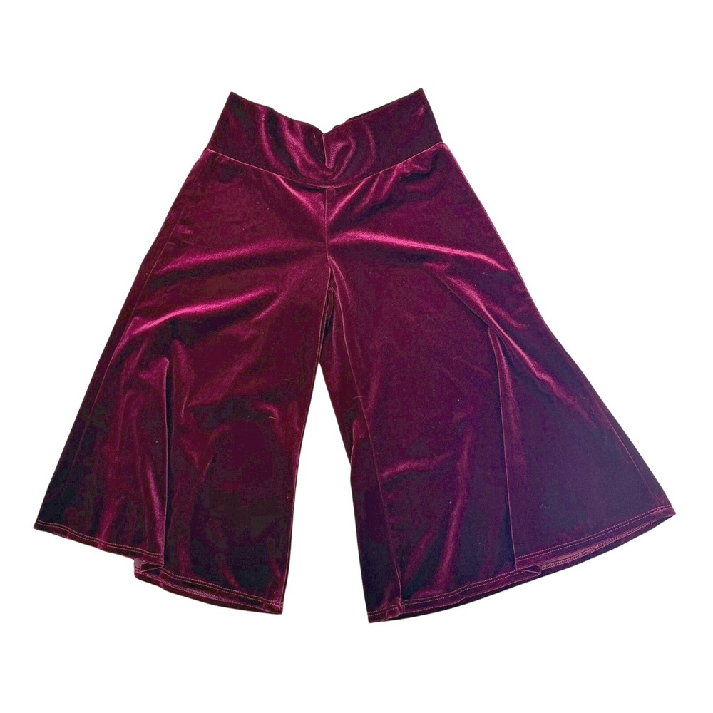 Fire Los Angeles Y2K Velour Wide Leg Culottes Burgundy Red M High Rise Cropped